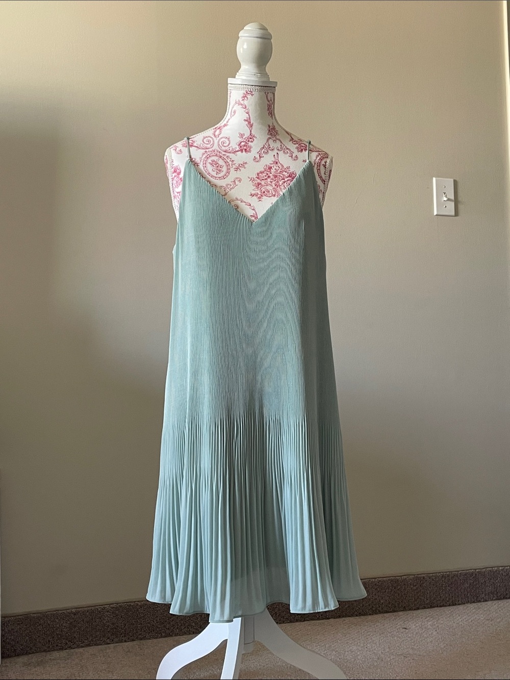 H&M Sage Green Pleated Midi Slip Dress